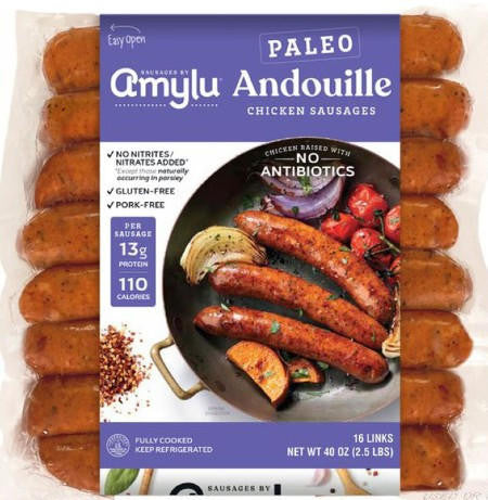 Amylu Paleo Andouille Chicken Sausage, 2.5lbs Fully Cooked