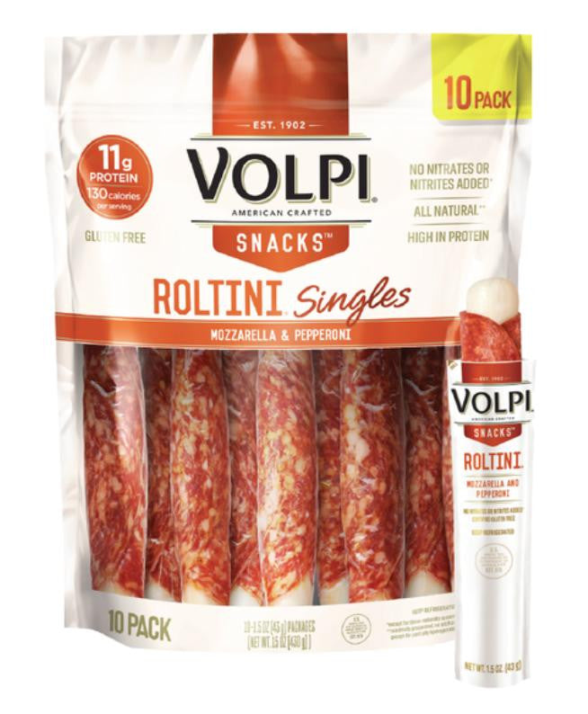 Volpi Mozzarella and Pepperoni Single Snacks 15 oz 10-1.5oz Sticks